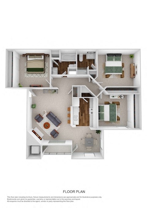 Park Place Apartments C 3x2 1043sqft Floorplan